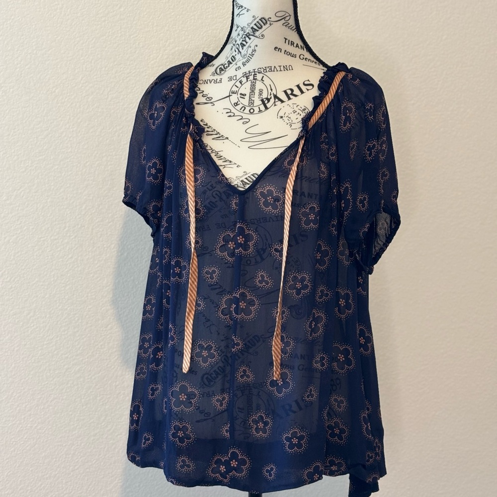 French Connection Navy Sheer Floral Blouse